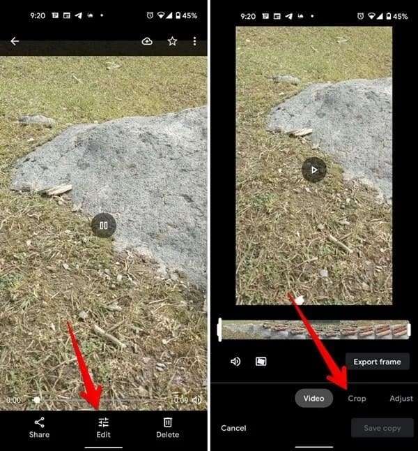 ครอบตัดวิดีโอใน Google Photos
