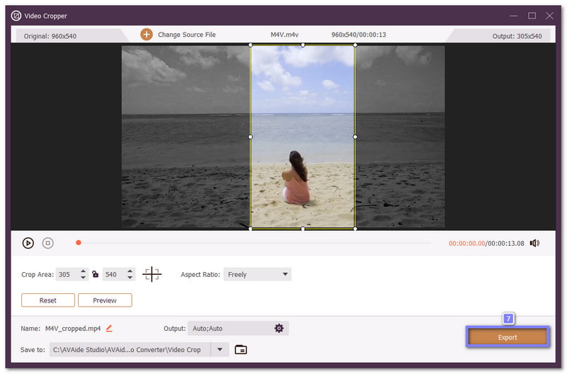 अपना क्रॉप किया हुआ वीडियो निर्यात करें