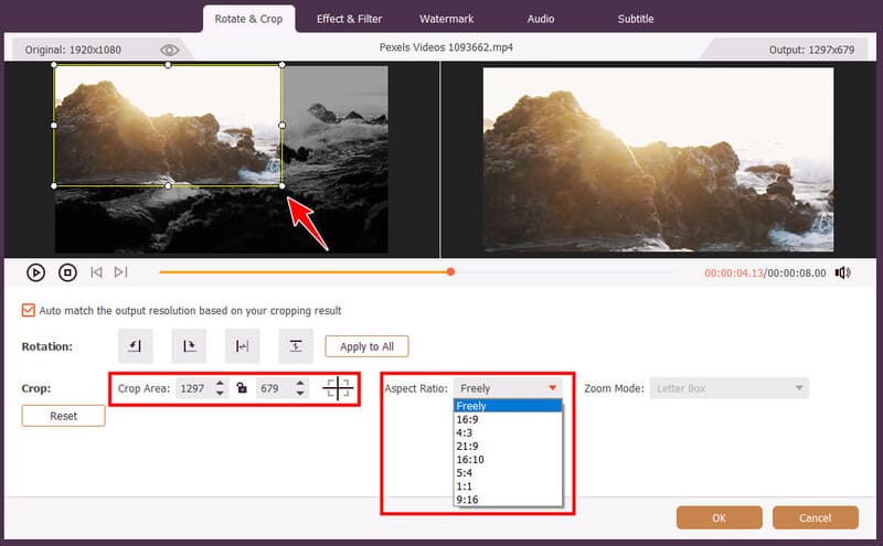 Recadrer une vidéo dans Avaide Video Converter