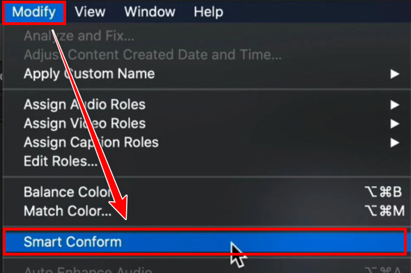 Final Cut Pro Cliquez sur Modifier Conformité intelligente