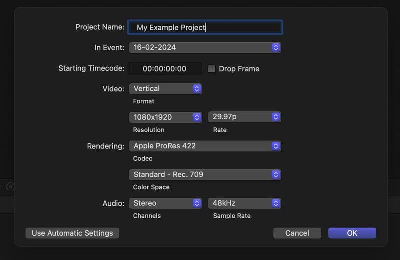 Final Cut Pro : Définir le format d'image