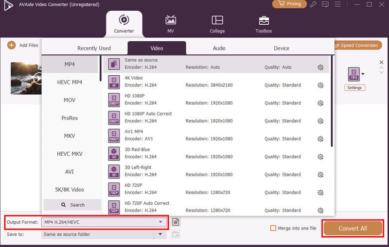 Enregistrer la vidéo dans Avaide Video Converter