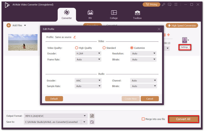 Settings Convert All