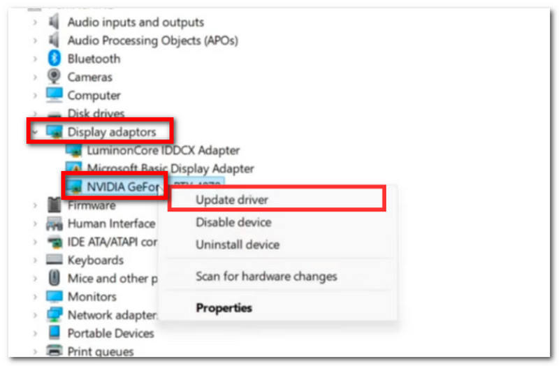Display Adaptors Update Driver