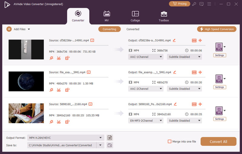Interfața utilizator a convertorului video AVAide