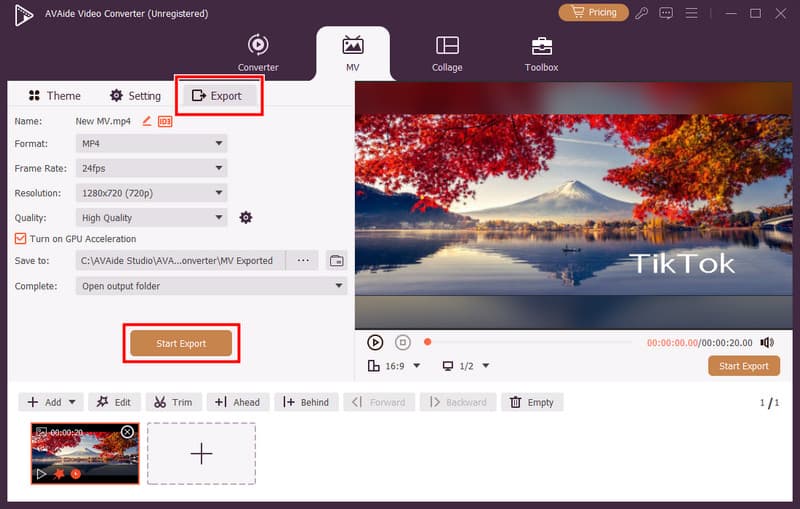 編集済みTikTok動画をエクスポート