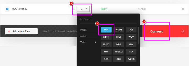 Videon muoto MP4 Muunna Convertio