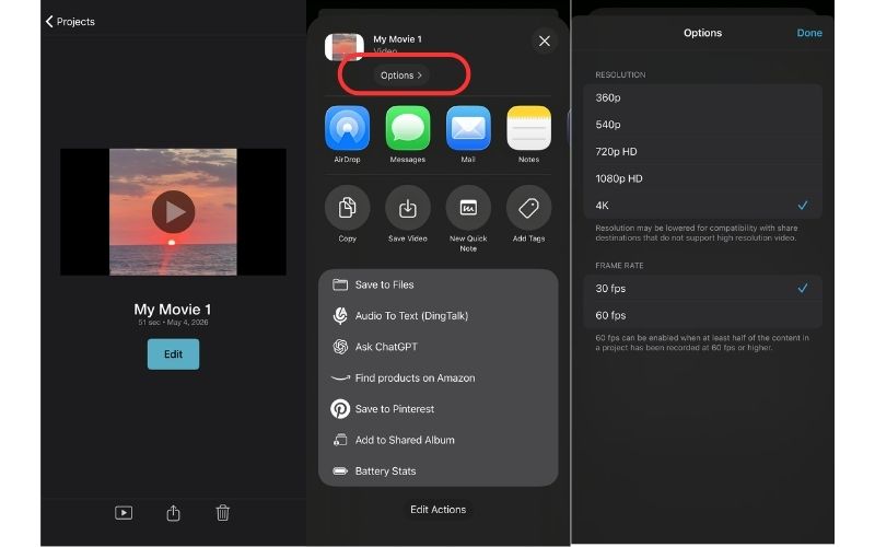 تحويل فيديو iMovie على iPhone إلى MP4