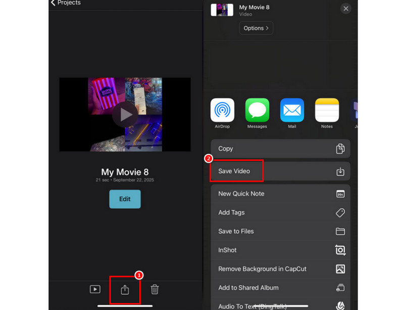 Tallenna iMovie MP4-muotoon iPhonelle ja iPadille