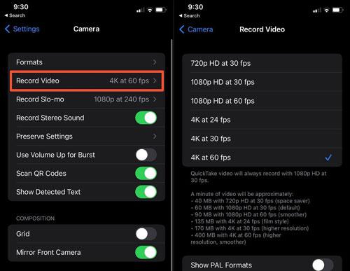 Javítsa a kamera videóminőségét iPhone-on