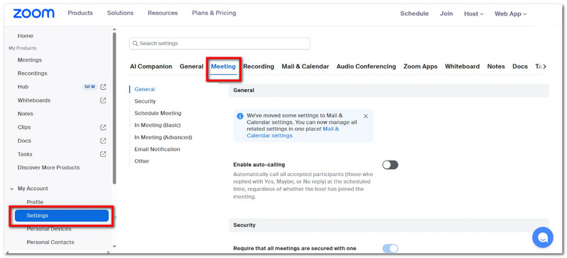 Zoom Settings Meeting