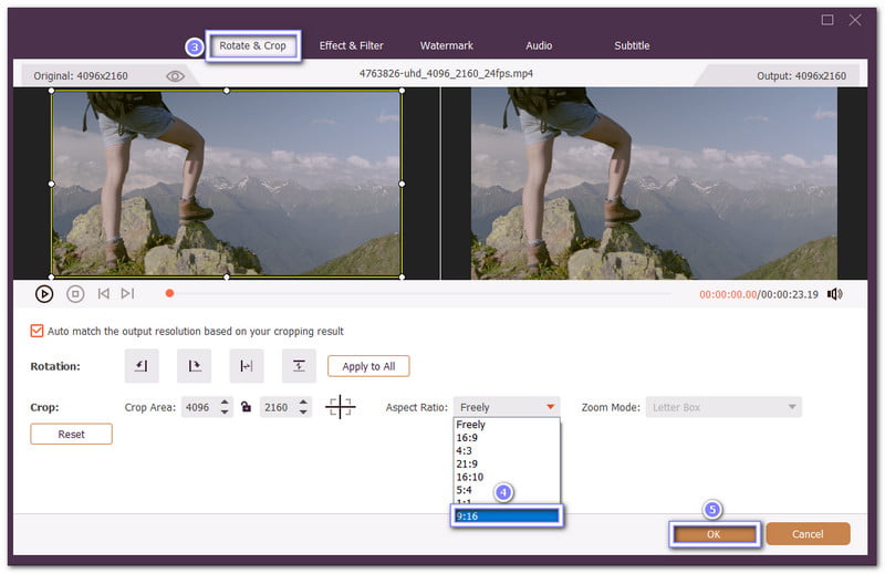 Selectați Portret sub Raport de aspect