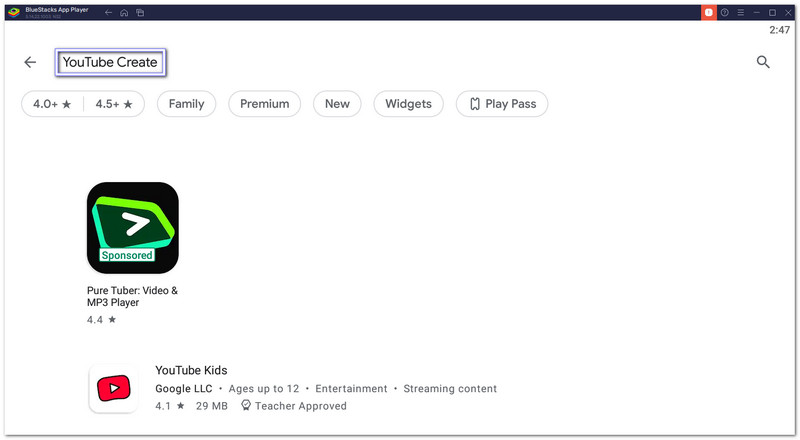 Search For YouTube Create