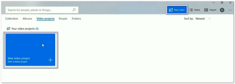 Nhấp vào Dự án video mới