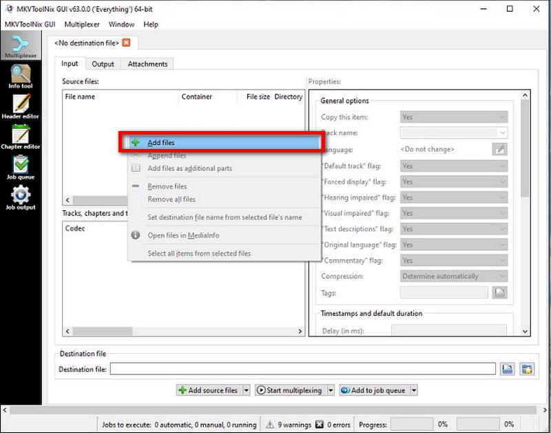 MKV Toolnix Thêm tập tin