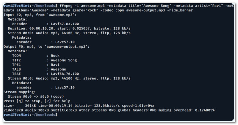 Remover metadados do Ffmpeg