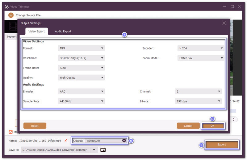 Faceți clic pe Setări de ieșire și export