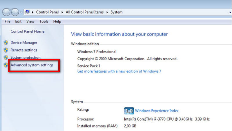 Usar configurações avançadas do sistema