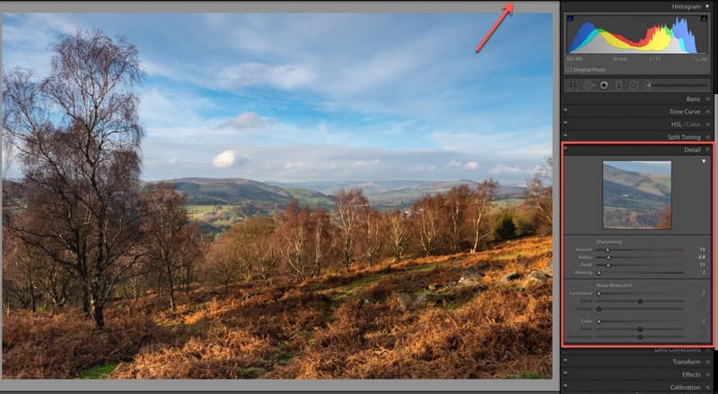 एडोब लाइटरूम डिटेल पैनल नियंत्रण