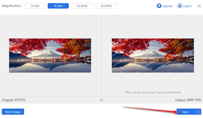 अपस्केल्ड छवि सहेजें
