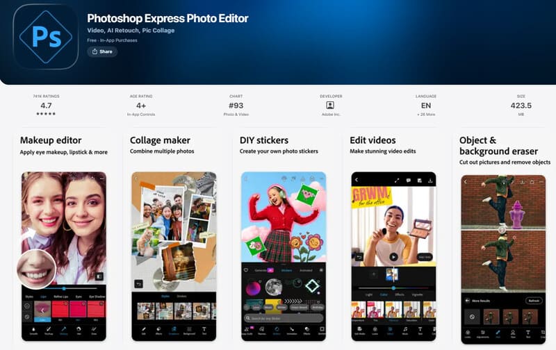 Recursos do Photoshop Express