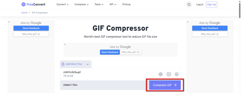 Comprimeer GIF met FreeConvert