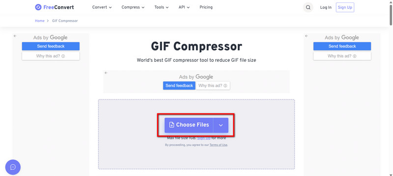 FreeConvert Bestanden kiezen