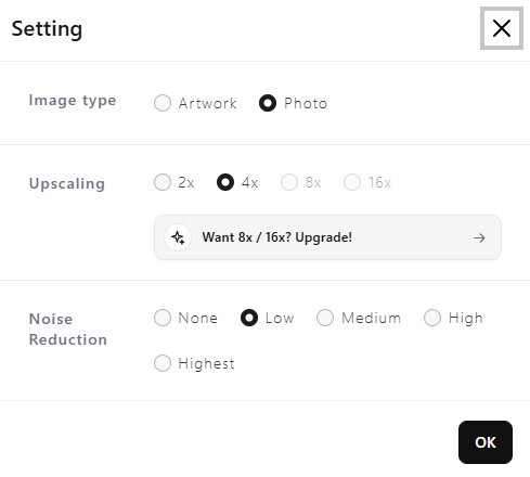 Bigjpg Settings