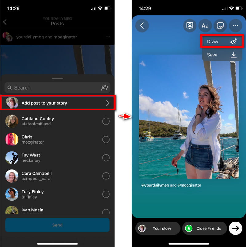 Add Post to Story Draw Button