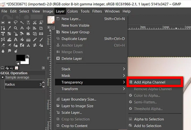 Gimp Dodaj alfa kanal