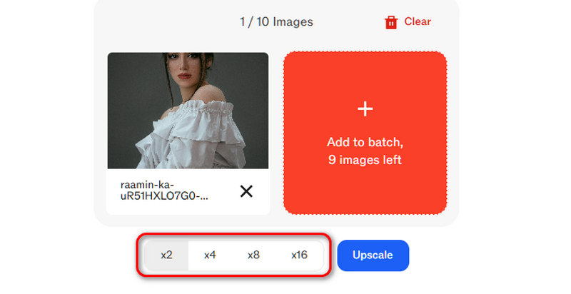 Opskaler foto i Clipdrop-billedopskalerer