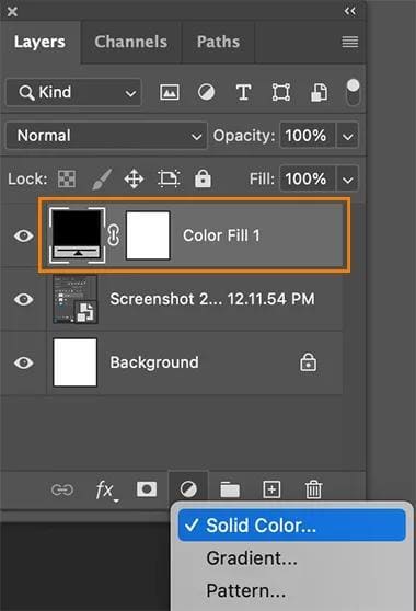 Photoshop Dodaj sloj jednobojne boje
