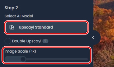 AI modell és képméret kiválasztása az Upscayl-en
