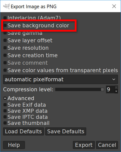 Enregistrer la couleur de fond dans GIMP