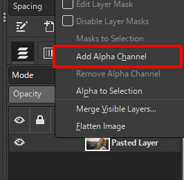 GIMP Añadir canal alfa