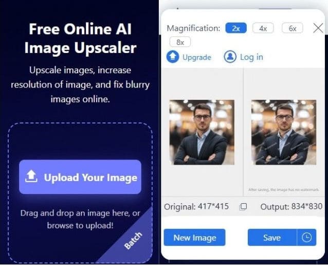 Avaide Image Upscaler en Safari Chrome