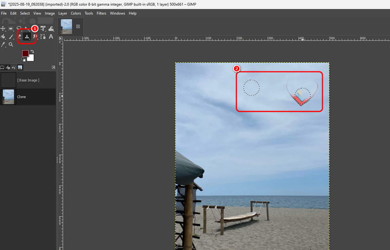Strumento Clona Tasto Ctrl Gimp