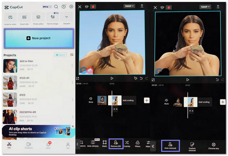 Capcut auf dem iPhone: Hintergrund aus GIFs entfernen