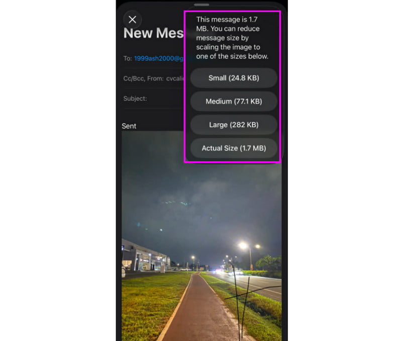 Cambiar el tamaño de las fotos del iPhone en la aplicación de correo