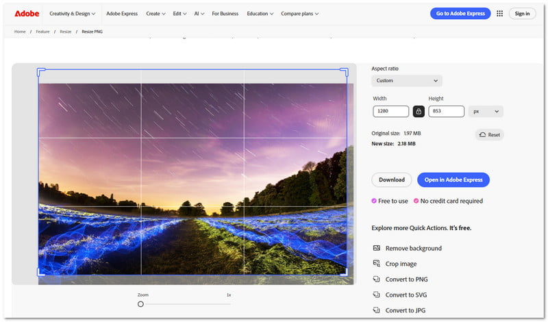 Resizer de PNG de Adobe Express