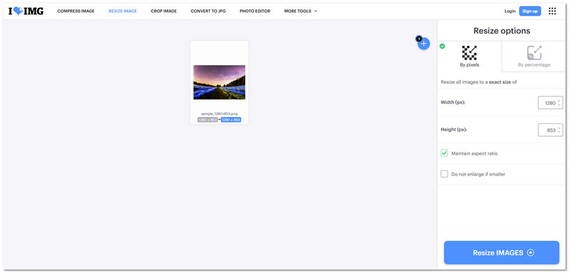 Redimensionador de PNG de Iloveimg