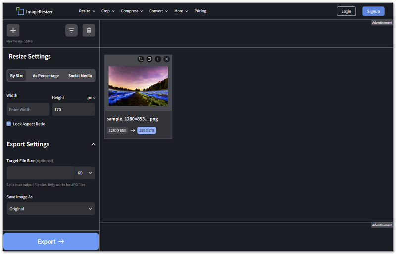 Cambiar el tamaño de la imagen PNG Cambiar el tamaño