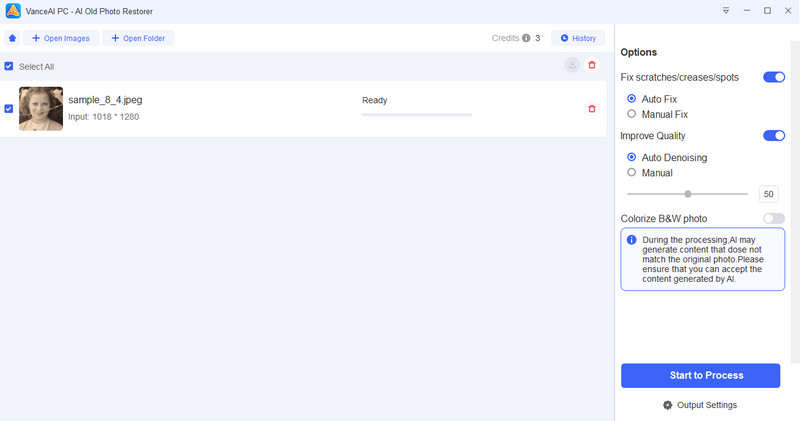 תכונת שחזור תמונות ישנות של Vanceai