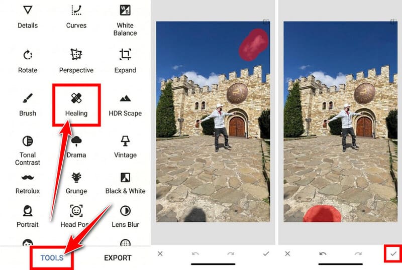 Supprimer une légende Snapchat avec l'outil de réparation Snapseed