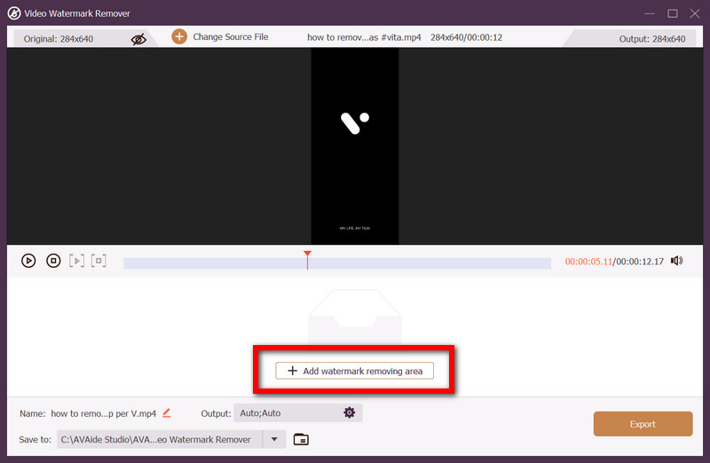 Haga clic en Agregar área de eliminación de marca de agua