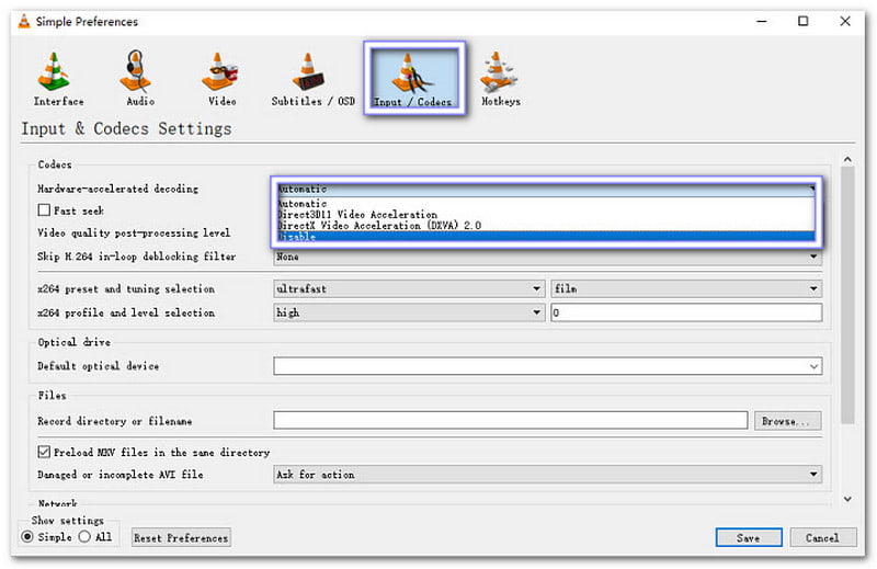Vypnout hardwarové dekódování