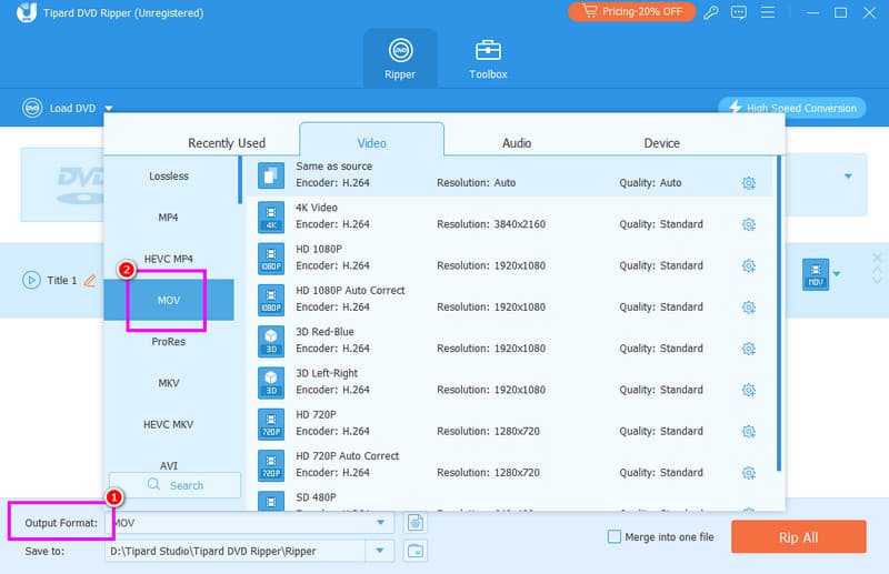 Formato di output disponibile