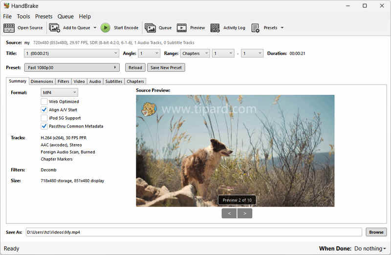 קוץ DVD של Handbrake