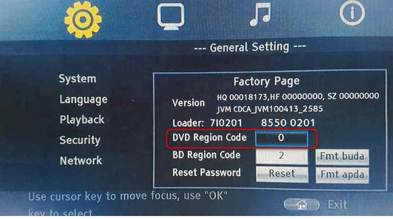 Změna kódu regionu DVD v přehrávači