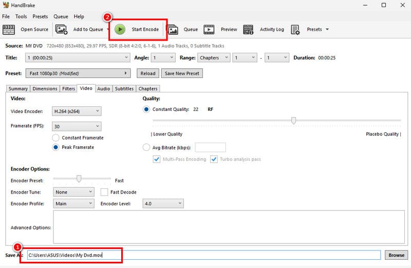 Převod DVD do MOV ruční brzdy